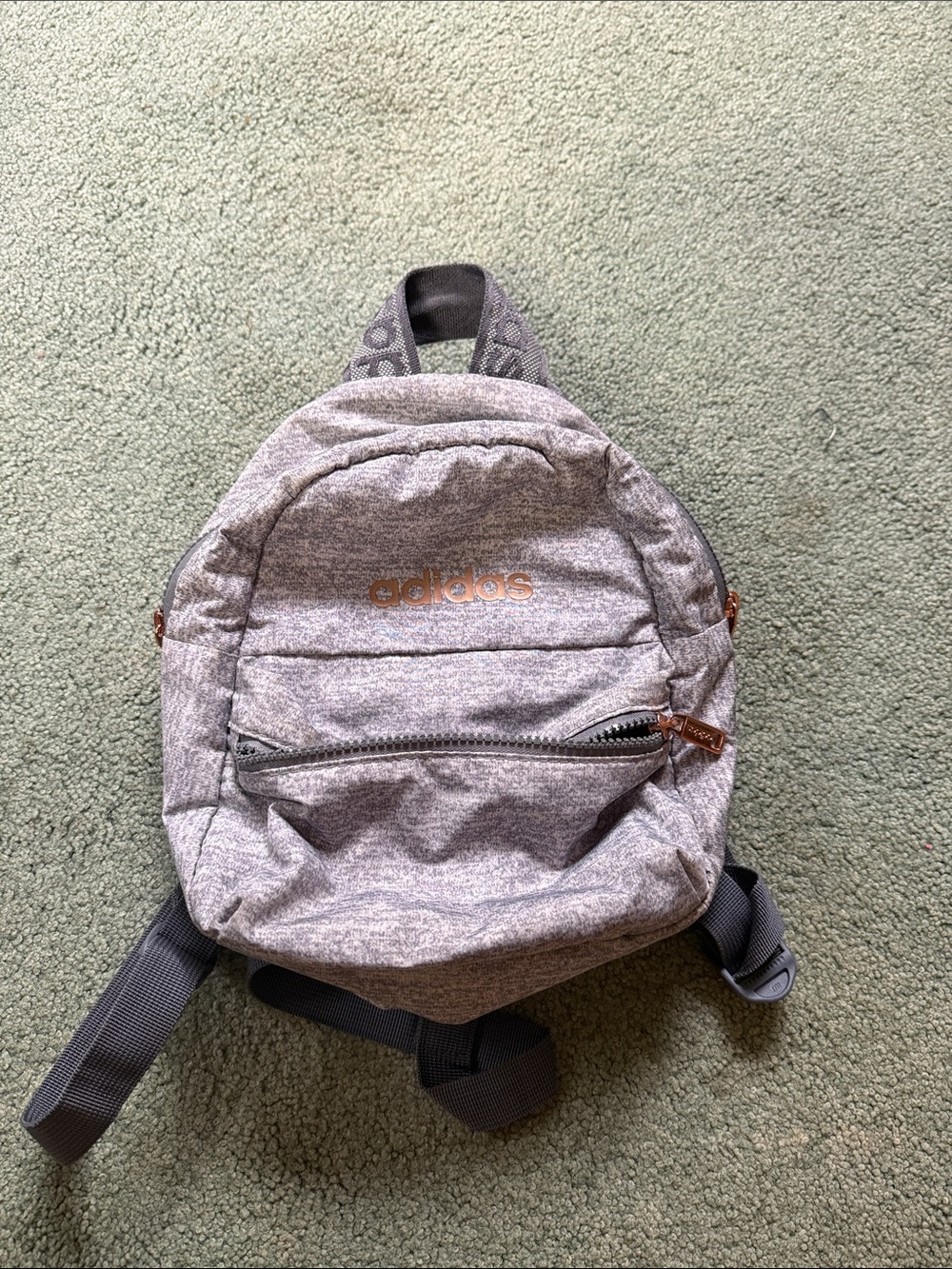 adidas Heather Gray Mini Backpack with Rose Gold Logo
